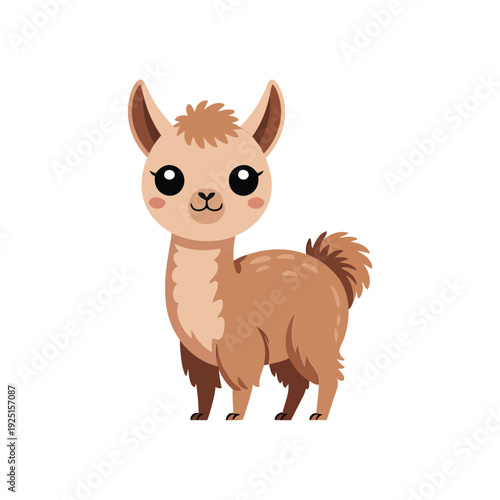 Cute brown llama cartoon mascot, andean animal vector for kids birthday party, farm festival, alpaca shop logo design icon