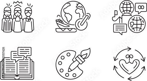 Collection of hand drawn educational and communication icons isolated on transparent background
