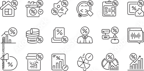 Collection of hand drawn financial and business icons isolated on transparent background
