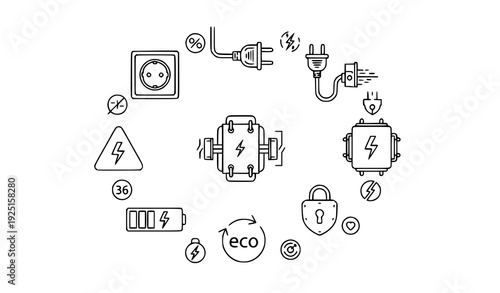 Minimal Power Supply and Electric Voltage Thin Line Icons – Pixel Perfect Safety Vector Pack