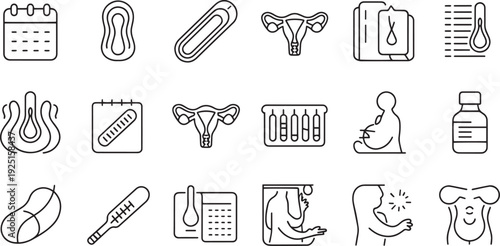 Collection of hand drawn medical and health related icons isolated on transparent background