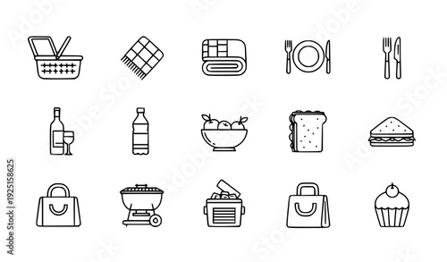Picnic Essentials Minimal Vector Icons – Pixel Perfect Thin Line Collection
