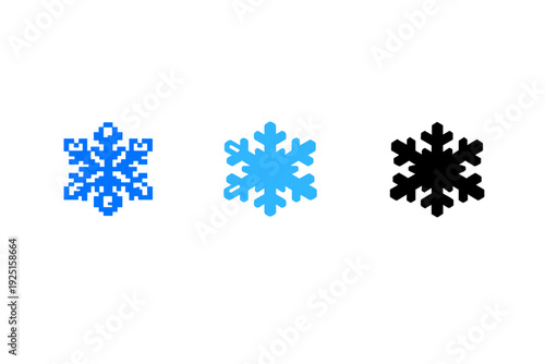Three snowflake icons in blue and black, representing different styles and digital art