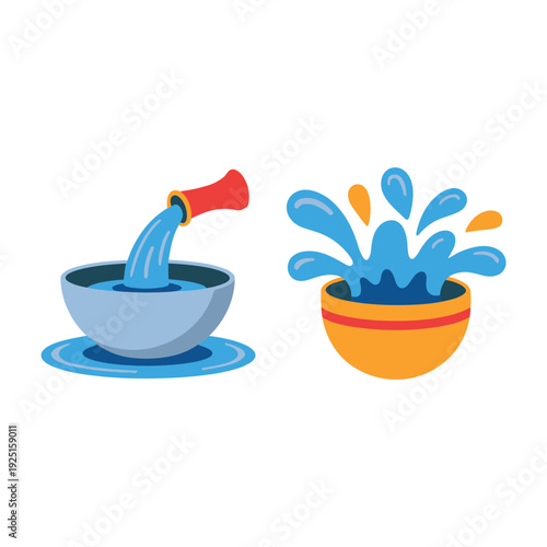 Water pouring bowl and splashing basin illustration for Songkran festival, Thai new year water pouring ceremony celebration design vector