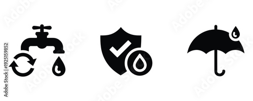 Water conservation and protection icons for eco friendly business concepts