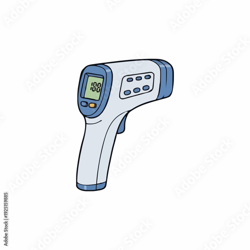 Digital Infrared Thermometer Gun For Measuring Body Temperature With Display Screen and Buttons White Blue