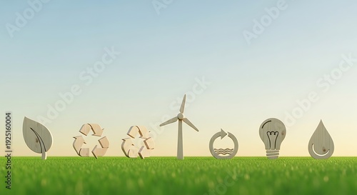 Recycling CO2 concept with green home on grass, sustainable living, carbon reduction and eco friendly environmental protection