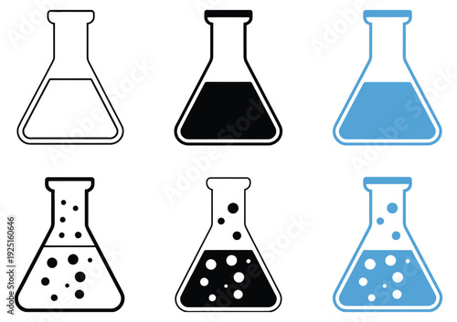 Chemical Laboratory Icon Set, Science Laboratory Equipment Vector Icons Flask Beaker Test Tube Chemistry Research Education