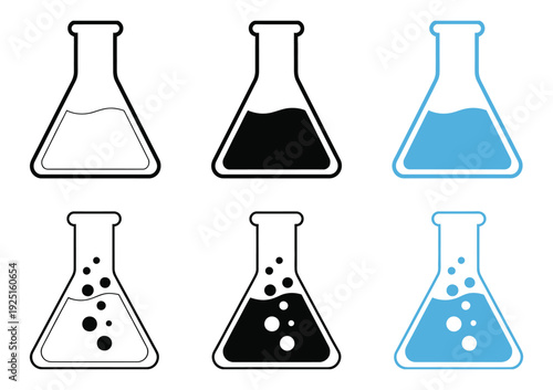 Chemical Laboratory Icon Set, Science Laboratory Equipment Vector Icons Flask Beaker Test Tube Chemistry Research Education