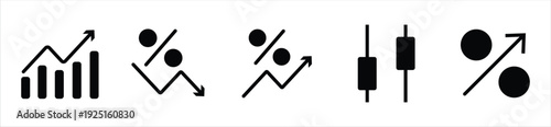 Stock Market Line Icons Set with Charts, Percentage and Candlestick