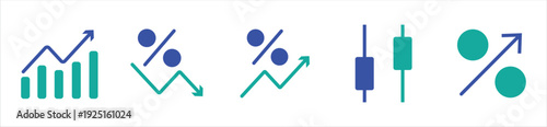 Stock Market Line Icons Set with Charts, Percentage and Candlestick