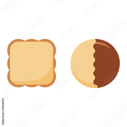 Cream sandwich and scalloped edge biscuit cookie icons for coffee shop menu, breakfast branding, bakery logo, sweet dessert design