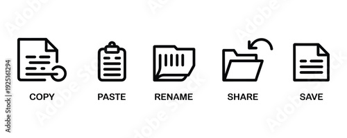 Modern computer icons for file management and editing