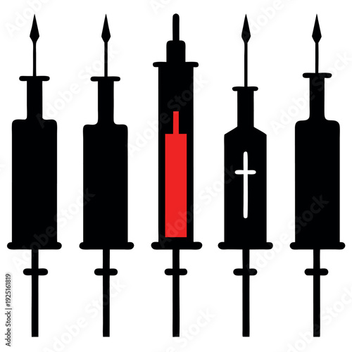 8 different model syringe silhouette vector. 