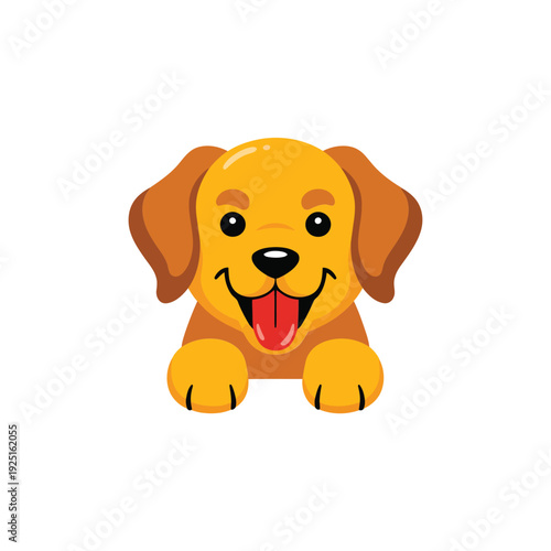Golden puppy head cartoon, adorable dog face icon for kids birthday invitation, pet shop branding, veterinary clinic poster, sticker design