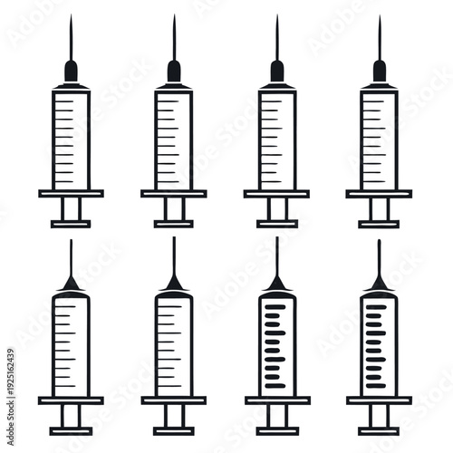 8 different model syringe silhouette vector. 