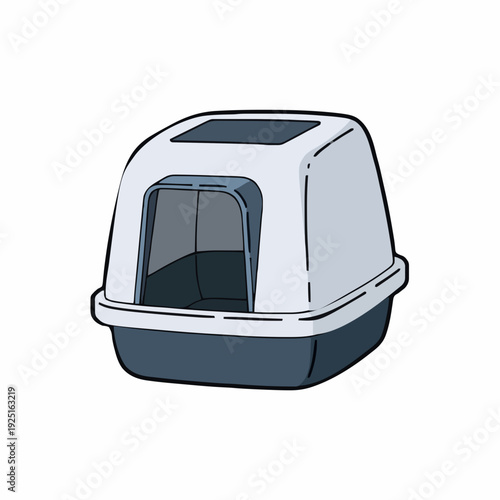 Modern gray and white covered cat litter box with enclosed design for privacy and odor control on a clean white background