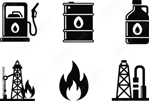 Oil and gas industry icons set on white background