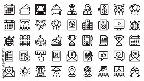 Comprehensive Line Icons for Events, Celebrations, and Business Functions: Modern Vector Collection