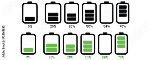 Battery level indicators showing various charge percentages