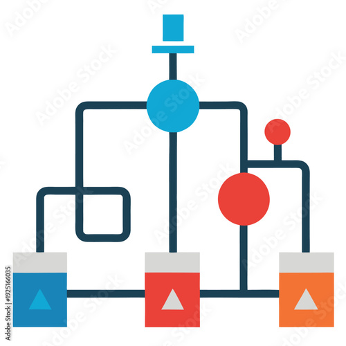 A chemical engineering flowchart icon illustrating  