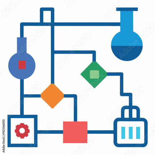 A chemical engineering flowchart icon illustrating  