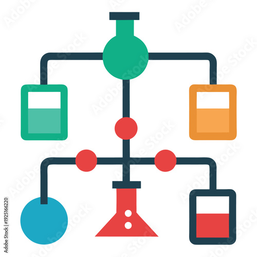 A chemical engineering flowchart icon illustrating  