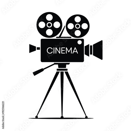 Vintage cinema camera on tripod for filmmaking and movie production