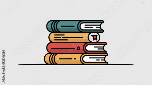 Colorful stack of books with different colored covers and white pages on a plain background