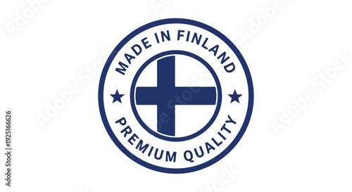 Made in Finland Premium Quality Blue Round Vector Label