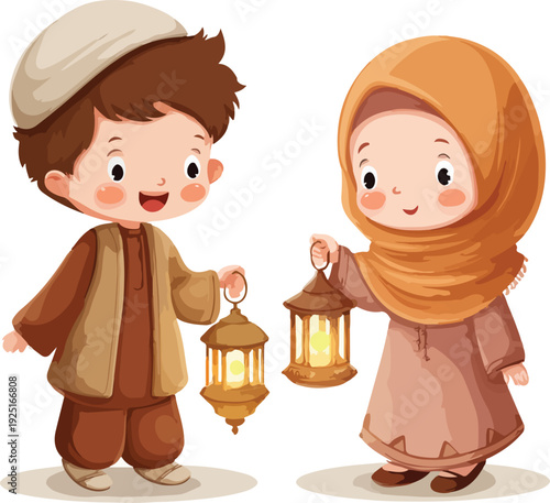 Mother and children cartoon illustration with happiness and love