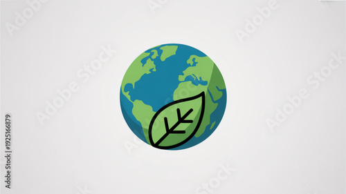 Eco friendly symbol with green leaf on blue and green earth globe icon for ecology and environmental conservation