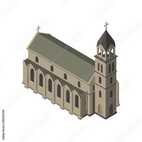 Bild auf Leinwand Gothic cathedral isometric building vector with bell tower and nave for architec