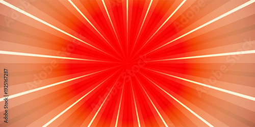 Retro red background with vintage circus sunburst. Psychedelic colorful swirl poster, abstract pattern in 70s carnival style. Hypnotic sunburst vector illustration.