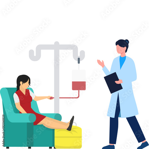 Patient Donating Blood, Blood Donation Medical Illustration, Healthcare Concept