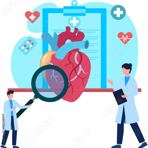 Doctor Conducting Cardiac Consultation, Heart Health Medical Illustration, Cardiologist Concept
