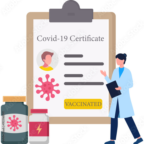Doctor Reviewing COVID Certificate, Medical Illustration, Healthcare Concept