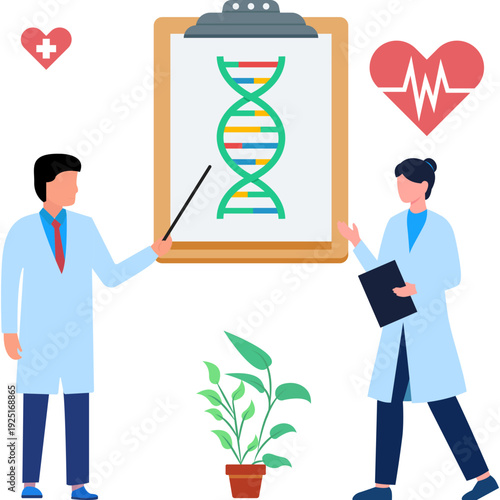 Doctor Performing DNA Analysis, Genetic Research Illustration, Medical Laboratory Concept