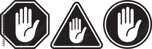 Three different styles of hand gesture icons isolated on transparent background