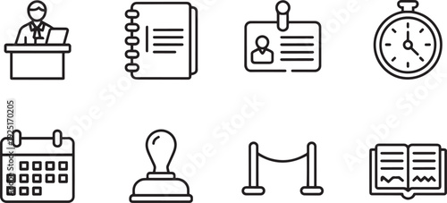 Set of flat design education and time management icons isolated on transparent background
