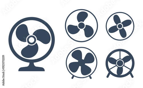 Fan Icon Set, Ventilator Propeller Cooler Air Conditioner Symbols Vector Illustration Modern Flat Design Stock Vector