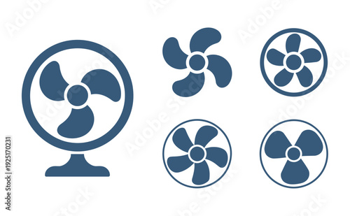 Fan Icon Set, Ventilator Propeller Cooler Air Conditioner Symbols Vector Illustration Modern Flat Design Stock Vector
