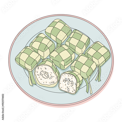 Illustration of Green and White Rice Rolls.