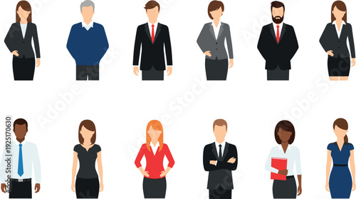 Set of diverse business people and professional corporate avatar characters in formal office wear flat vector illustration