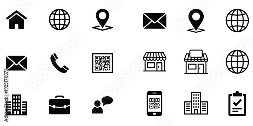 Contact information icons for business card on grey background