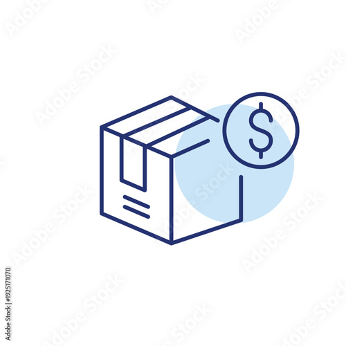 Delivery box and dollar. Logistics cost, shipping payment and expenses. Pixel perfect, editable stroke vector icon