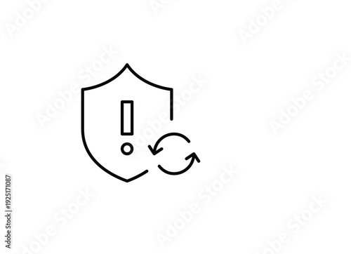 Shield with exclamation mark and renew arrows. Security alert update, protection refresh, warning renewal. Pixel perfect, editable stroke vector icon