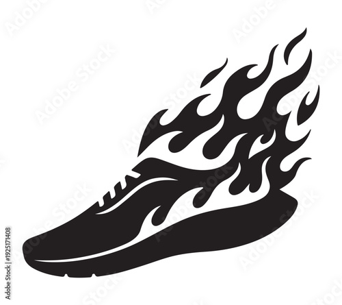 Minimalist black silhouette of a running shoe on a white background