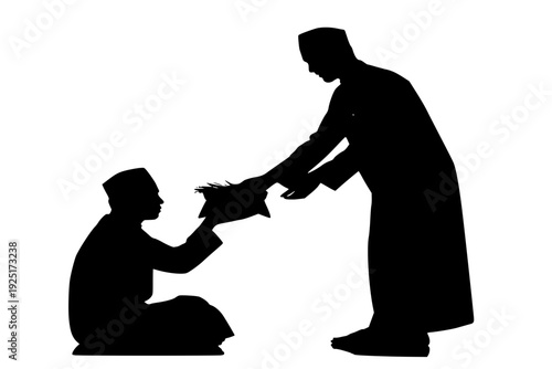 Person Giving Charity and Food Silhouette Vector for Zakat al-Fitr and Ramadan Generosity Concept