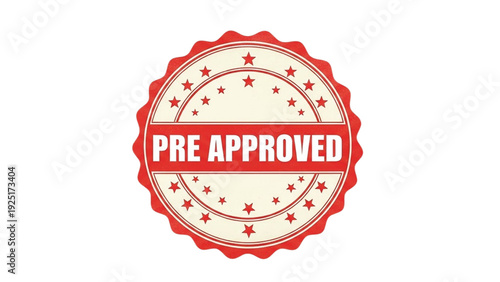 Red circular stamp with pre approved text and stars